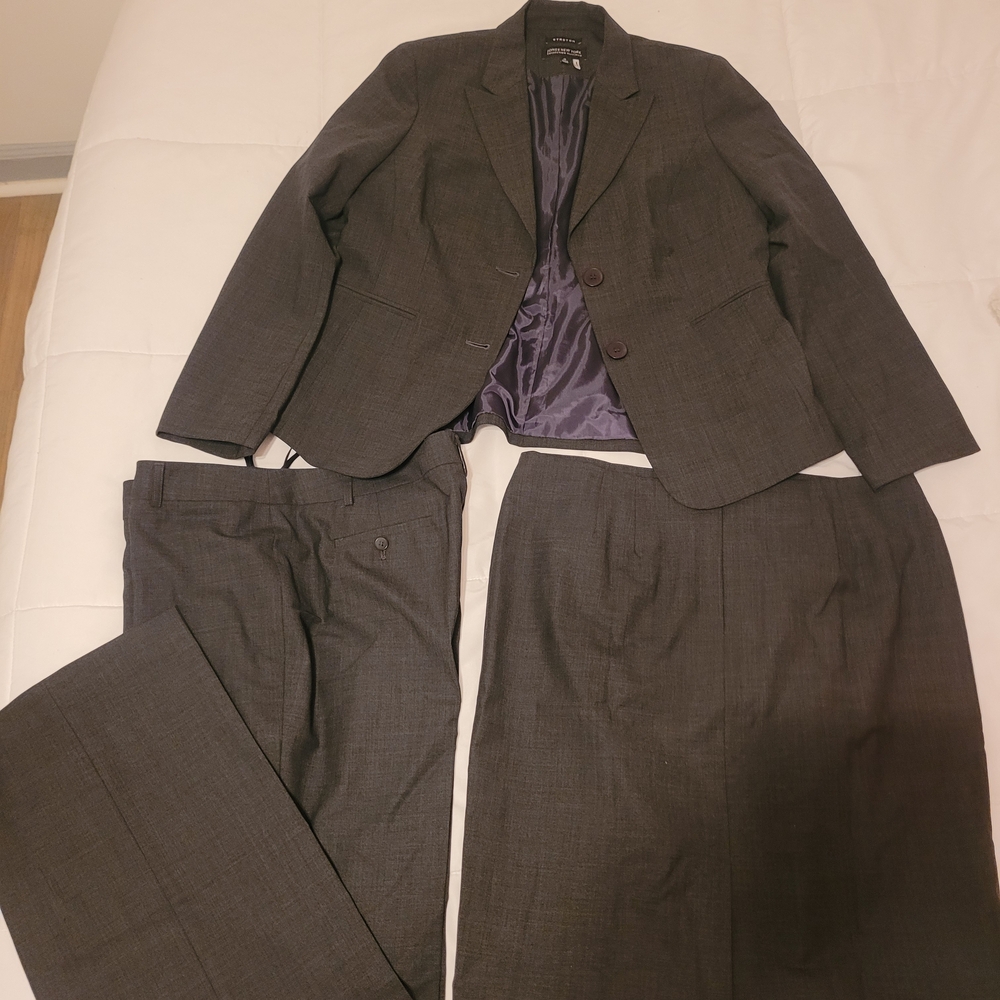 3 Pc Jones New York Women's Gray Stretch Pants, Skirt, And Blazer. - Picture 16 of 16